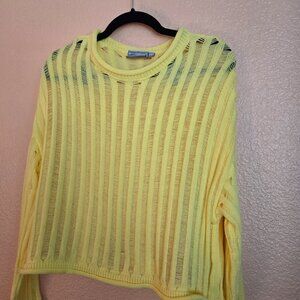 Dantelle Yellow Open-Knit Sheer Sweater | Lightweight Striped Pullover